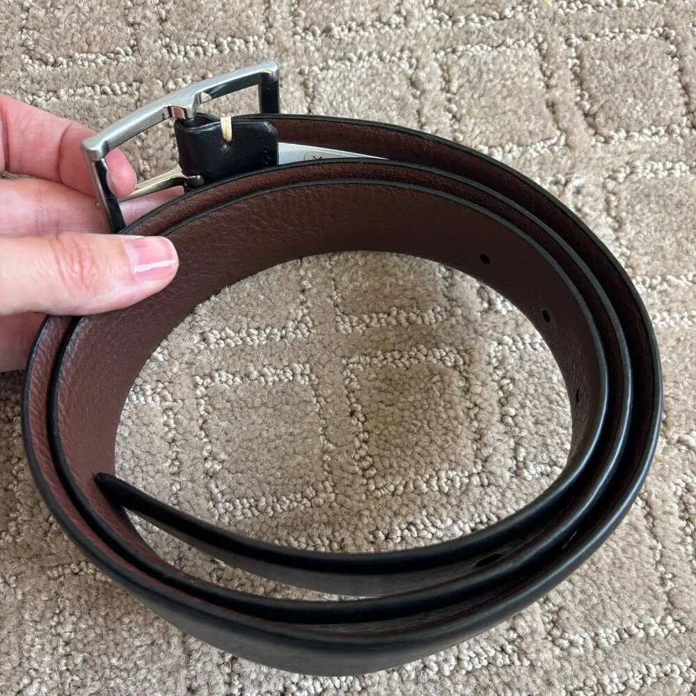 Jos. A Bank Leather Belt Mens Size 38 Black Silver Hardware Classic Preppy NWT